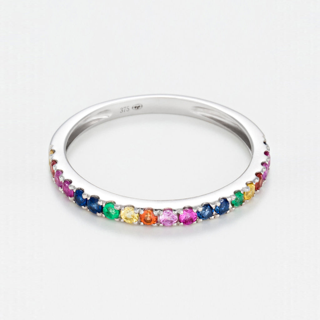 Bague "Colorful Love" E0,04/2 R0,08/3 S0,13/5 Os0,06/3 Ps0,08/3 Ys0,07/2 - Or Blanc 375/1000