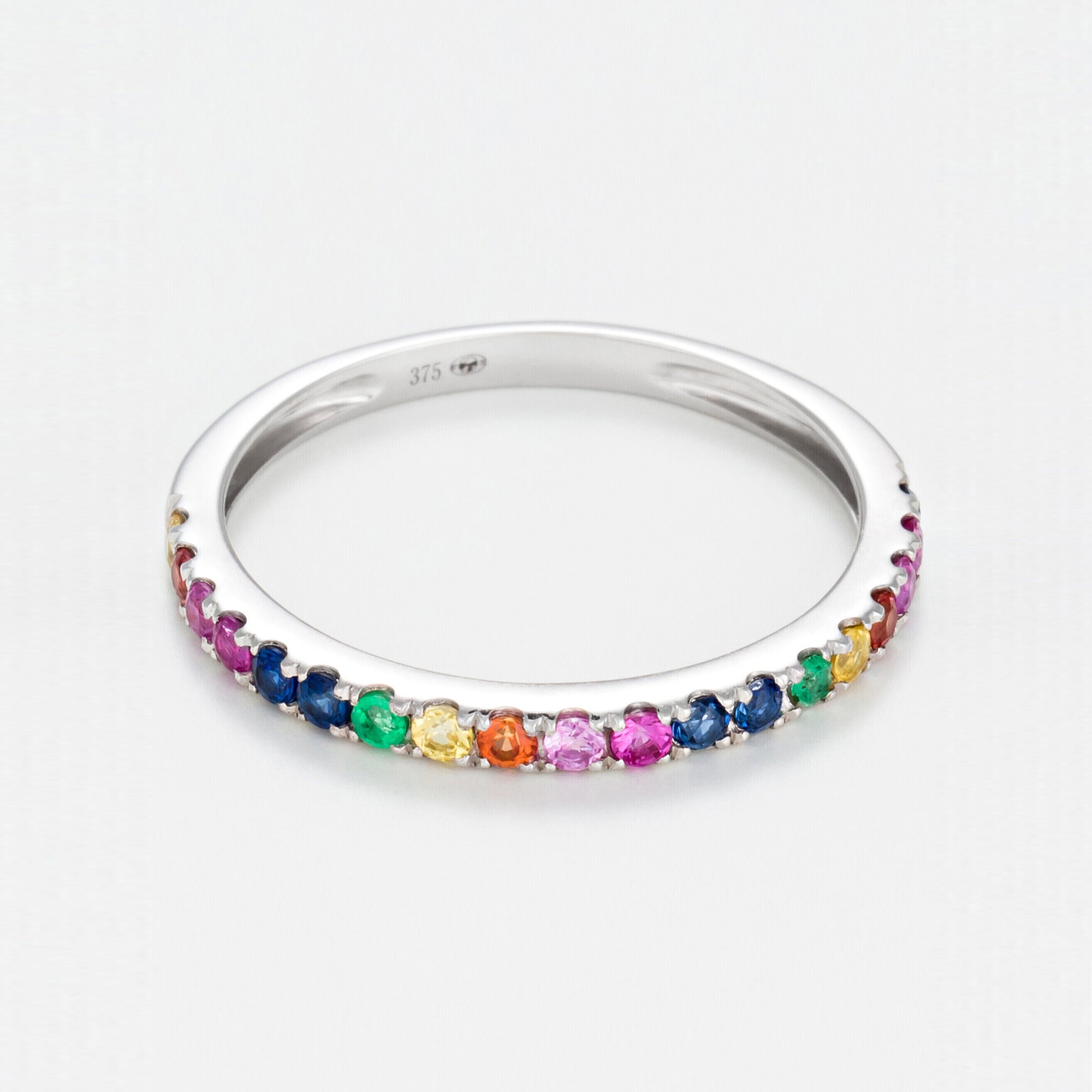 Bague "Colorful Love" E0,04/2 R0,08/3 S0,13/5 Os0,06/3 Ps0,08/3 Ys0,07/2 - Or Blanc 375/1000