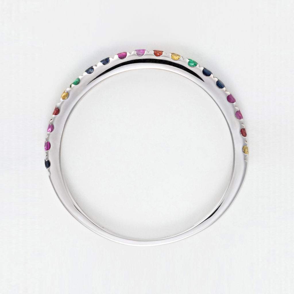 Bague "Colorful Love" E0,04/2 R0,08/3 S0,13/5 Os0,06/3 Ps0,08/3 Ys0,07/2 - Or Blanc 375/1000