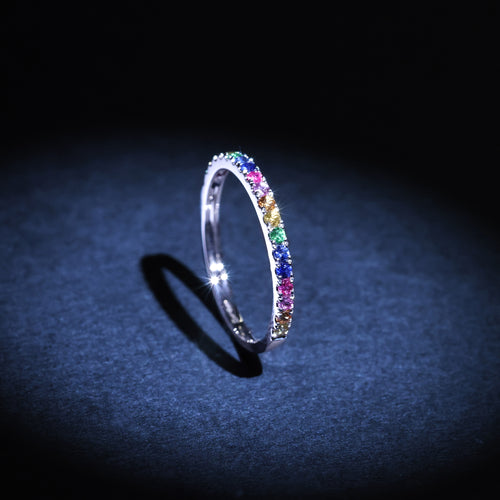 Bague "Colorful Love" E0,04/2 R0,08/3 S0,13/5 Os0,06/3 Ps0,08/3 Ys0,07/2 - Or Blanc 375/1000