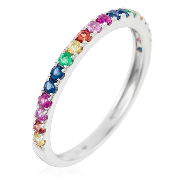 Bague "Colorful Love" E0,04/2 R0,08/3 S0,13/5 Os0,06/3 Ps0,08/3 Ys0,07/2 - Or Blanc 375/1000