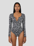 Lou Bodysuit in Black-and-White Leopard Jersey