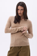 Jersey de cuello redondo con botones dorados y mangas globo Bold - Beige crema - Mujer
