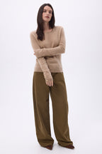 Jersey de cuello redondo con botones dorados y mangas globo Bold - Beige crema - Mujer