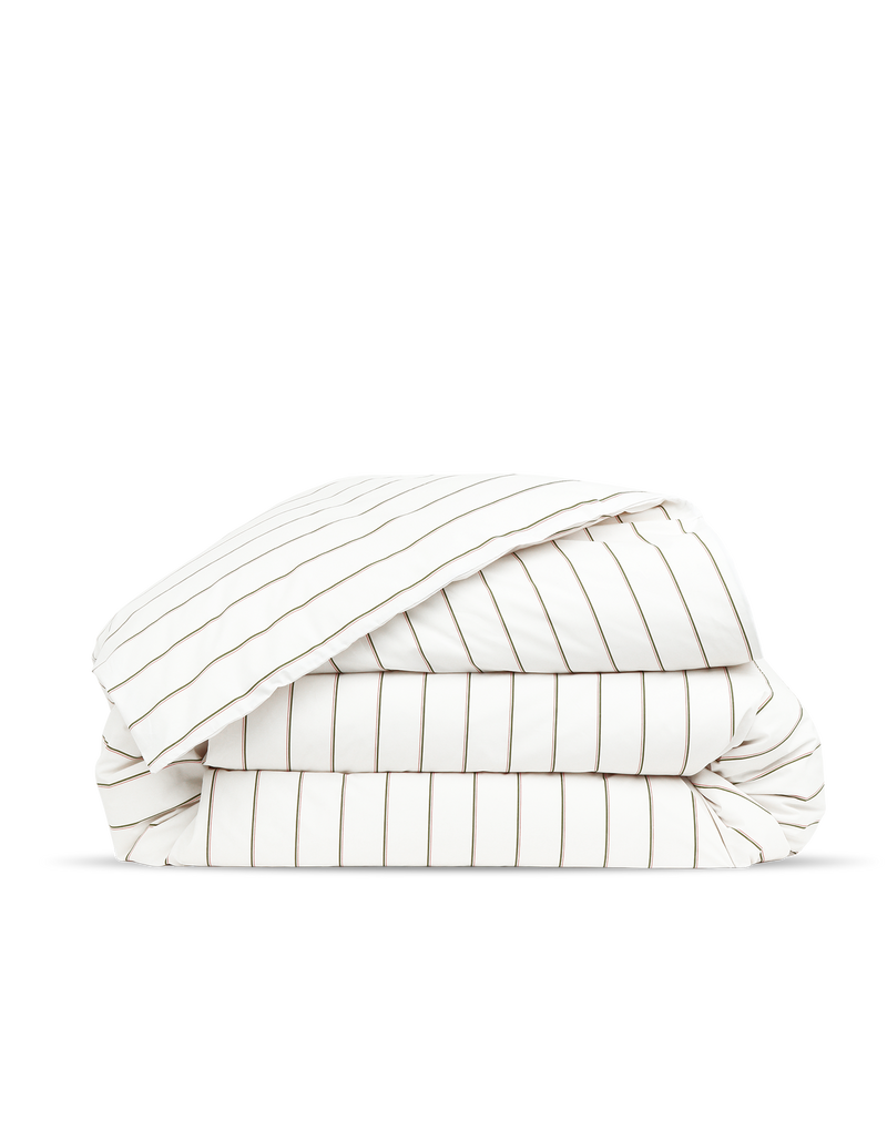 Housse De Couette - Percale De Coton - Rayé Olive
