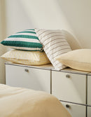 Housse De Couette - Percale De Coton - Rayé Olive
