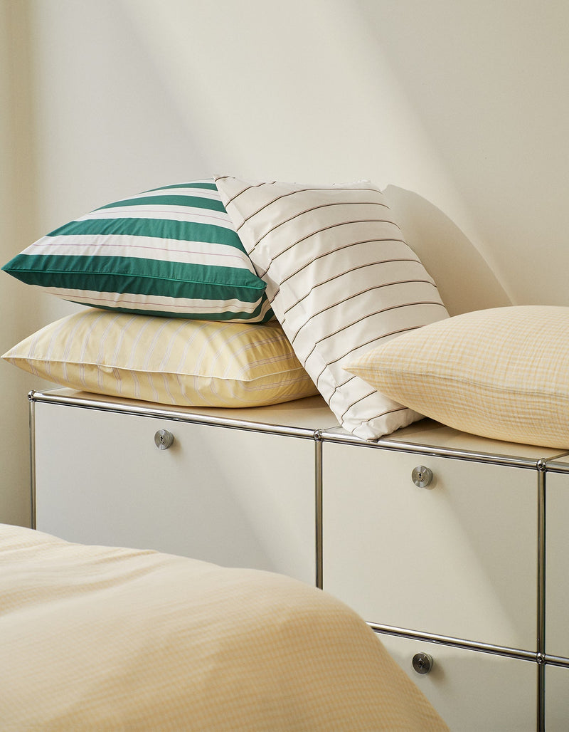 Housse De Couette - Percale De Coton - Rayé Olive