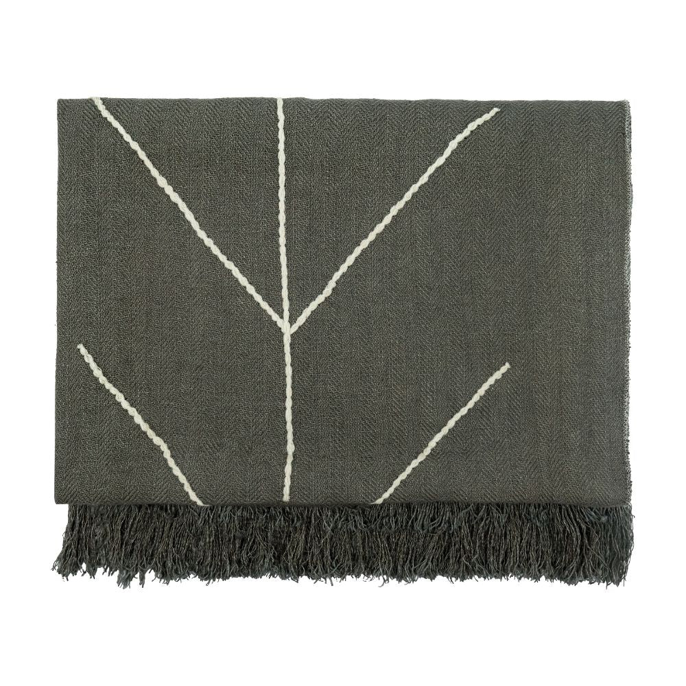 Plaid En Lin À Motif "Amérindien" Brodé - Vert
