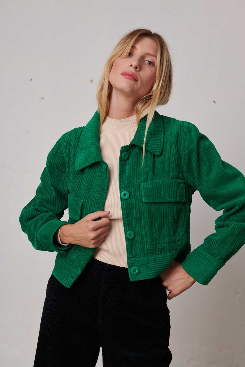 Veste Boxy Trendy Corduroy - Vert Empire