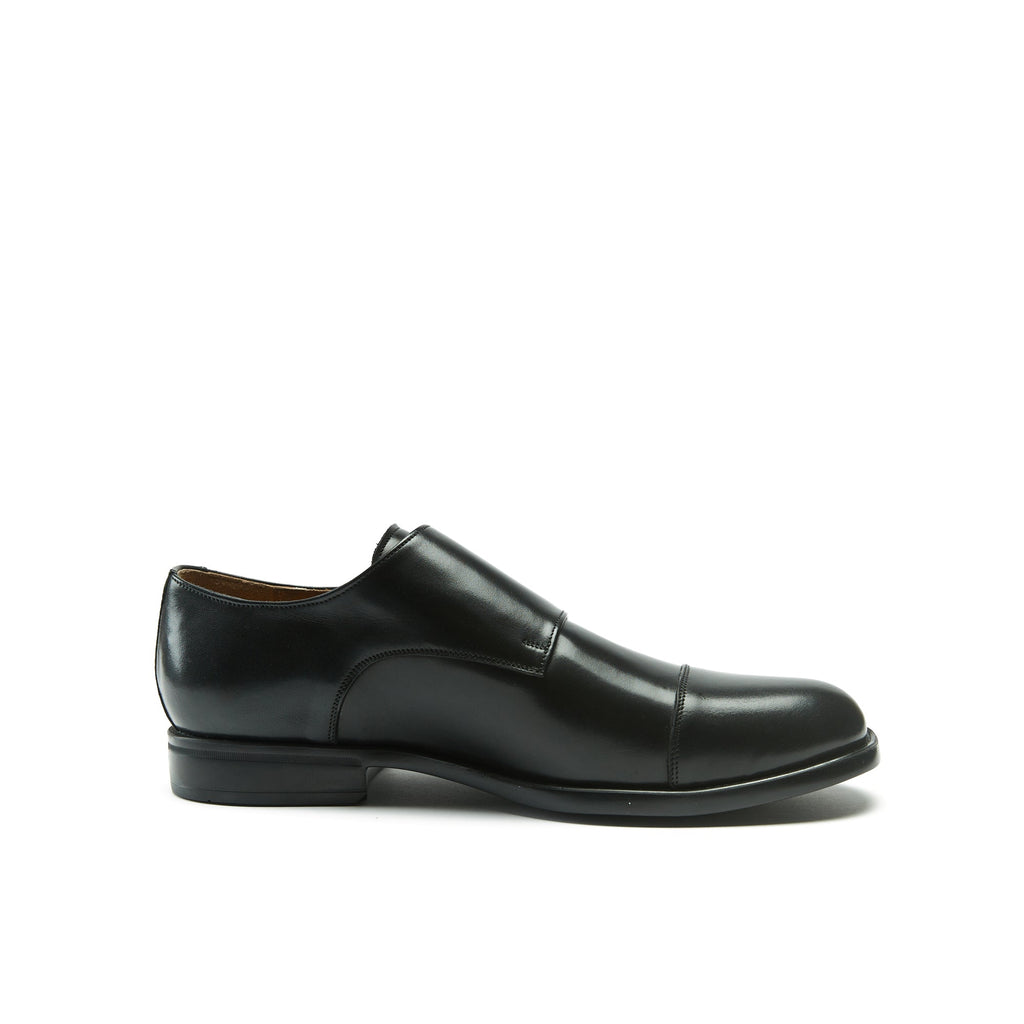 Straight-Toe Monk Strap Shoes - Black - Men