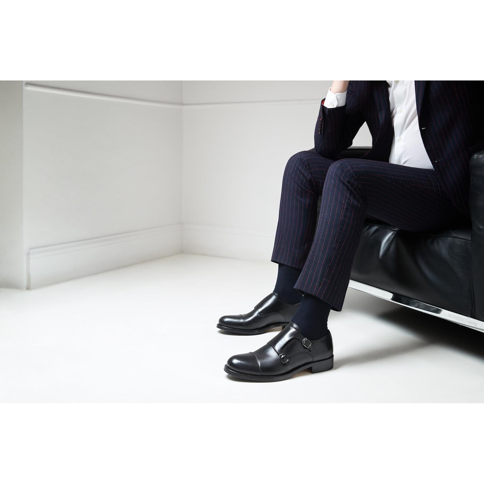 Straight-Toe Monk Strap Shoes - Black - Men