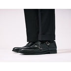 Straight-Toe Monk Strap Shoes - Black - Men