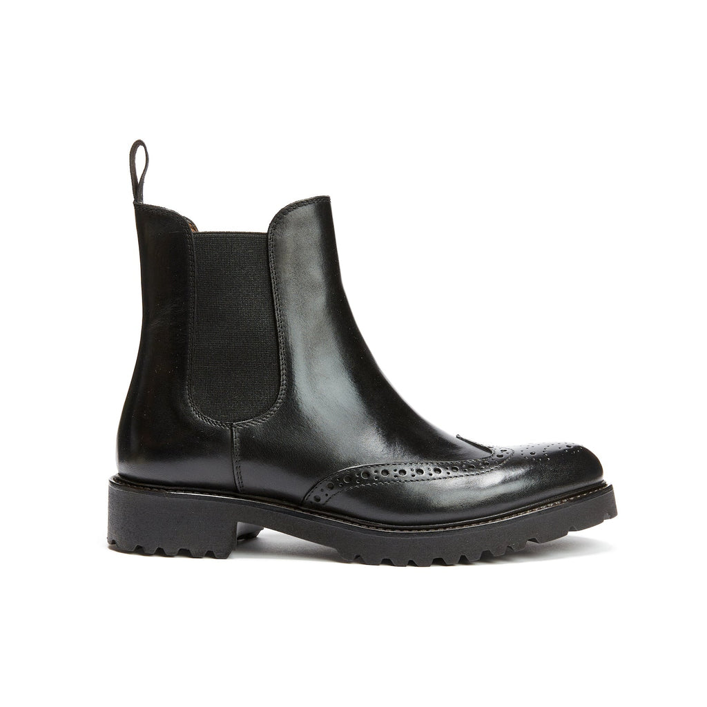 Chelsea Wingtip Ankle Boots - Black - Women