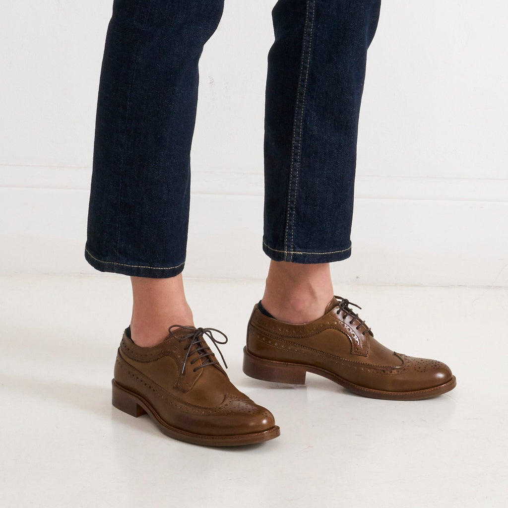 Long Wingtip Derby Shoes - Khaki - Women