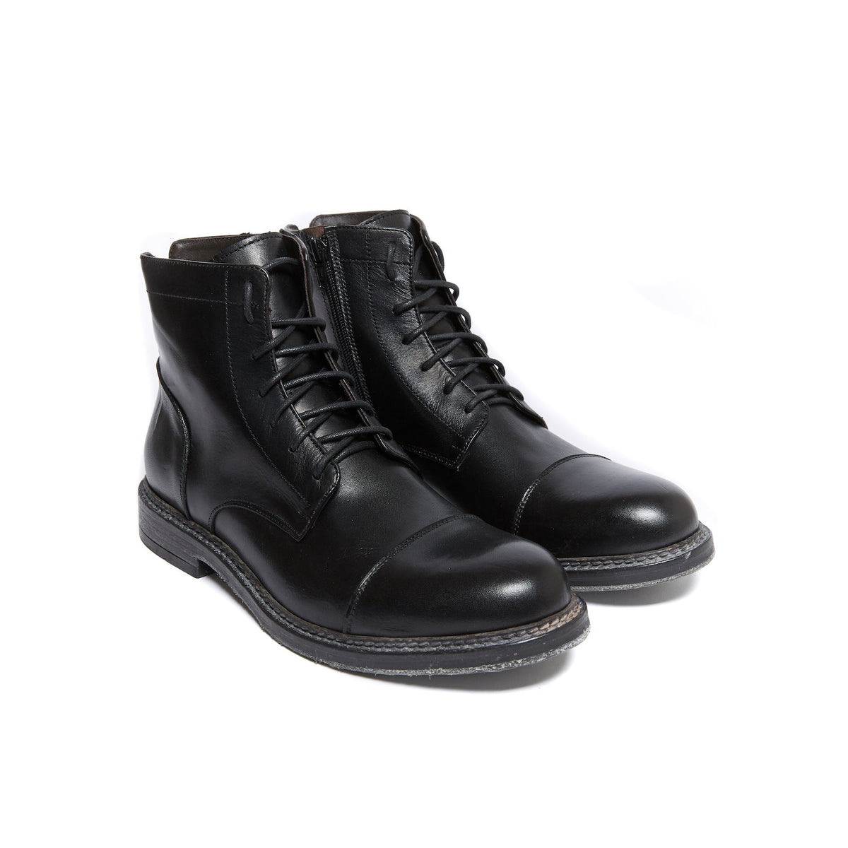 Derby Ankle Boots With Straight Toe Cap - Black - Men