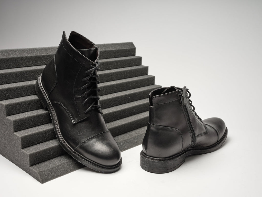 Derby Ankle Boots With Straight Toe Cap - Black - Men
