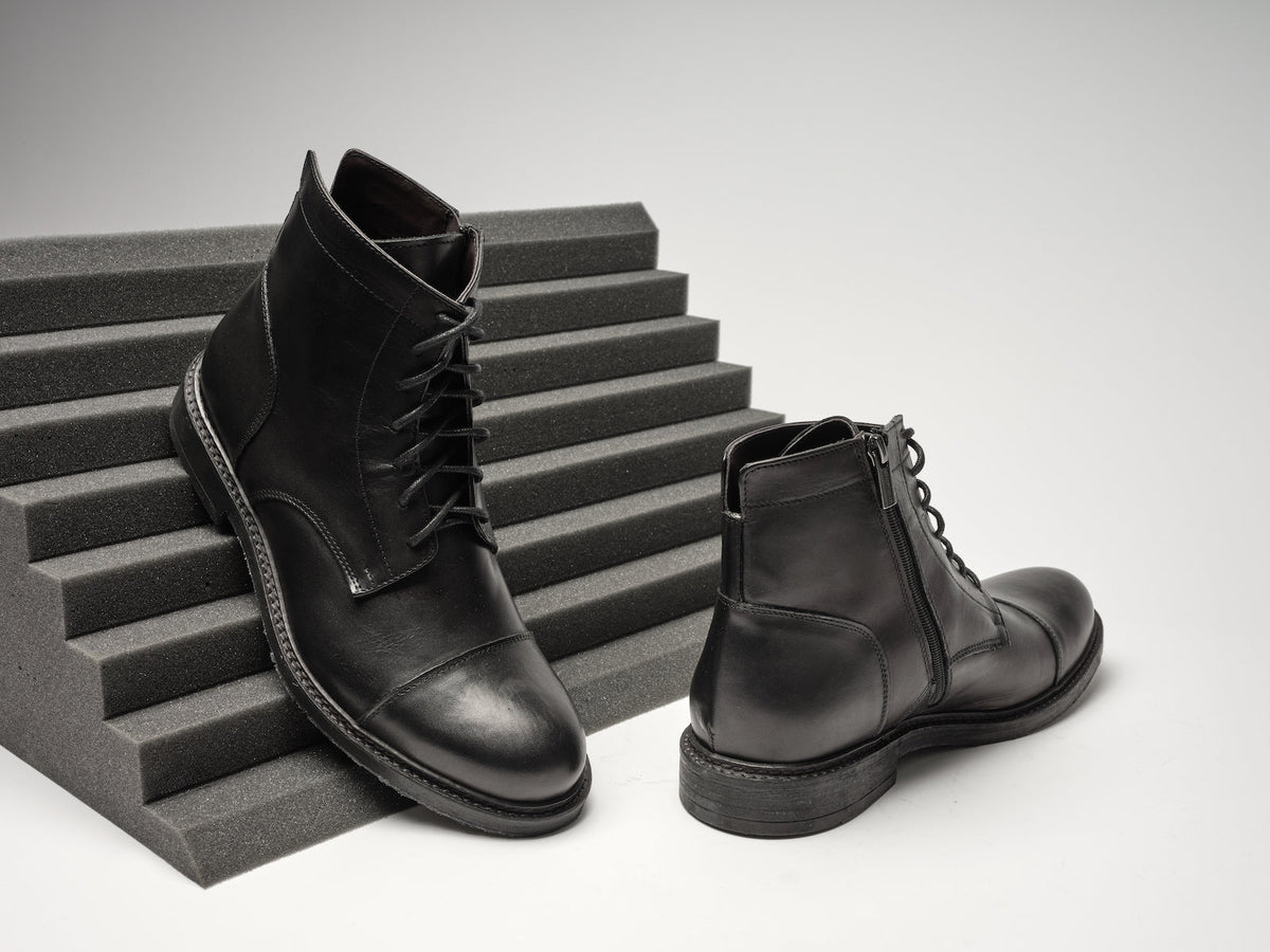 Derby Ankle Boots With Straight Toe Cap - Black - Men