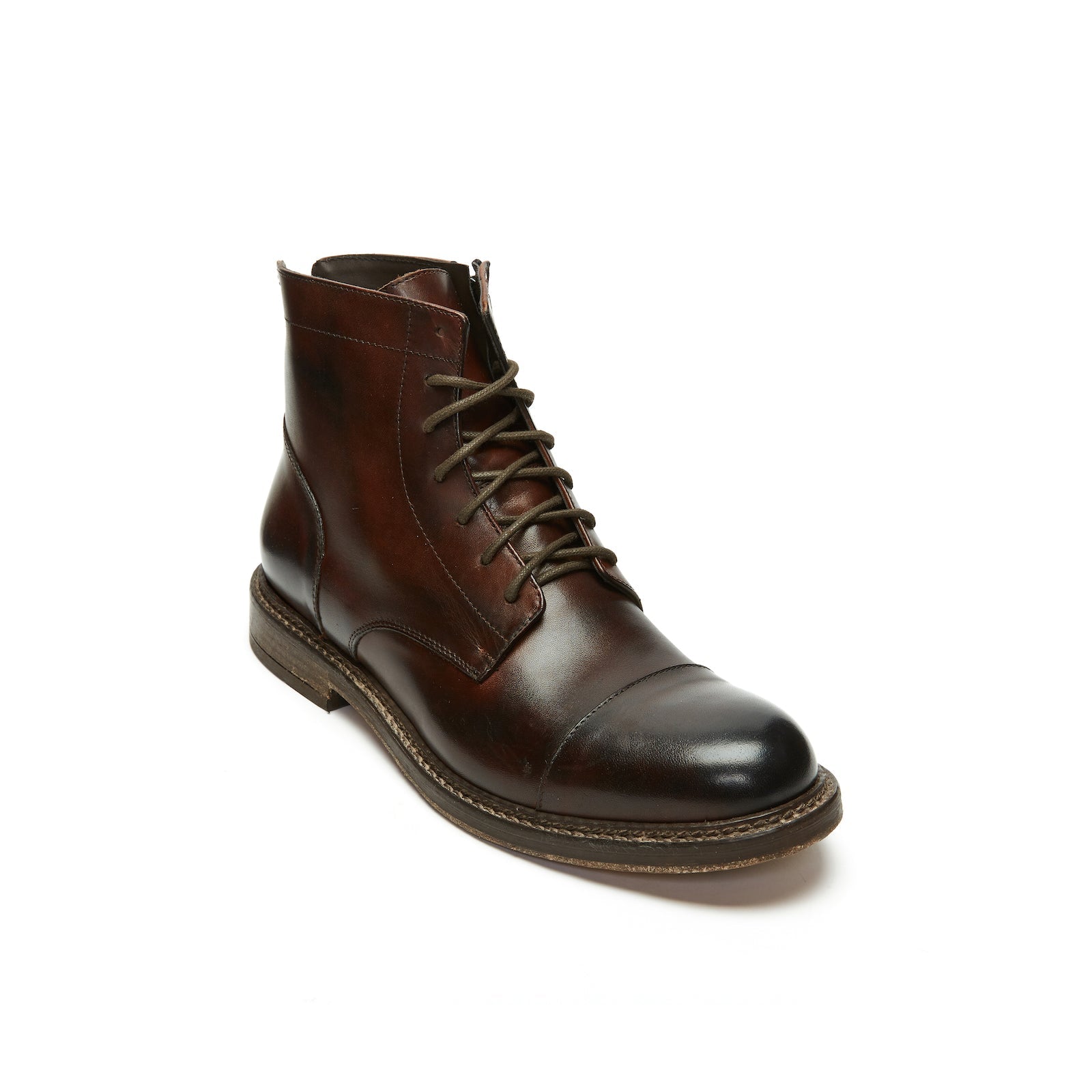 Bottines Derby À Bout Droit - Marron Acajou - Homme
