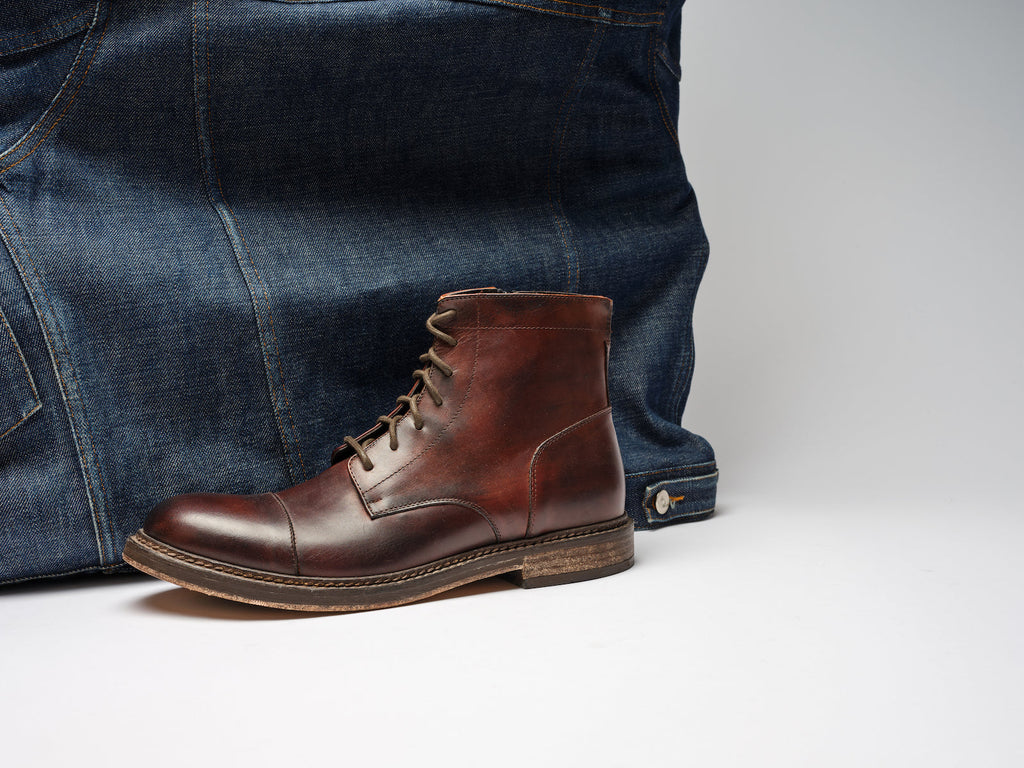 Bottines Derby À Bout Droit - Marron Acajou - Homme