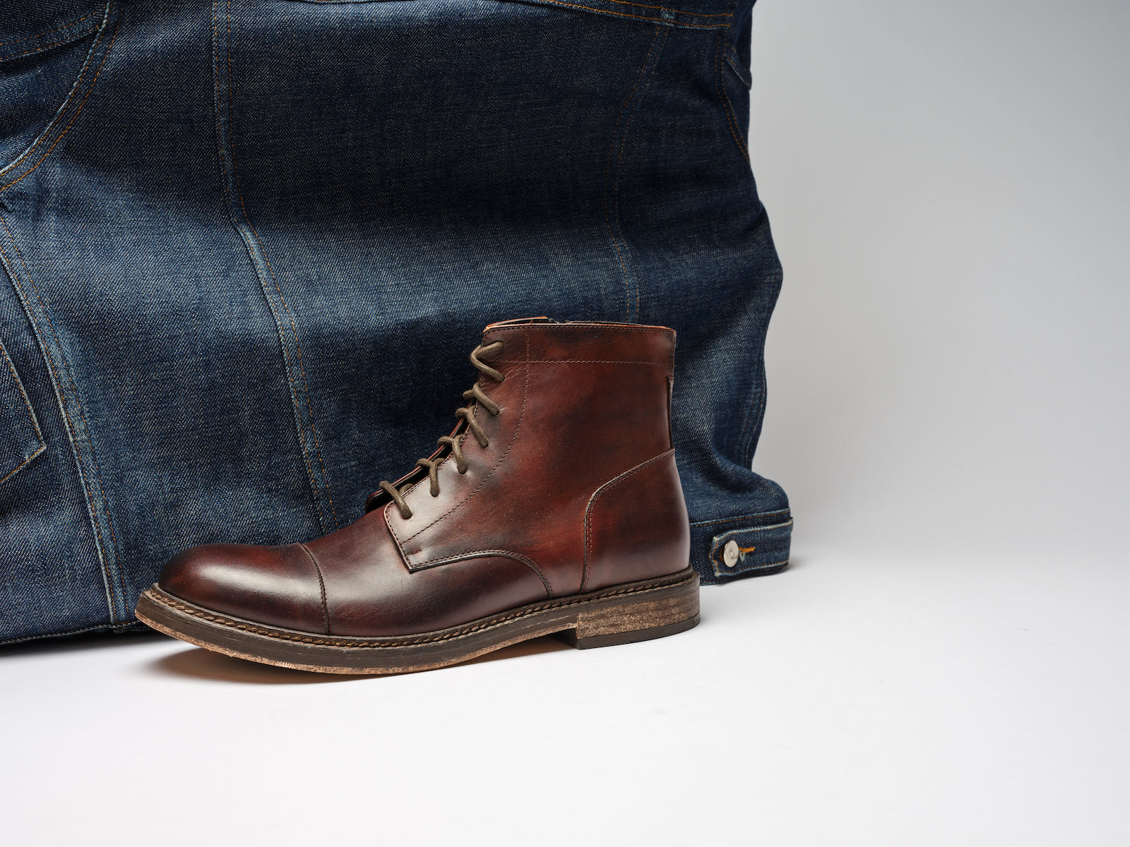 Bottines Derby À Bout Droit - Marron Acajou - Homme