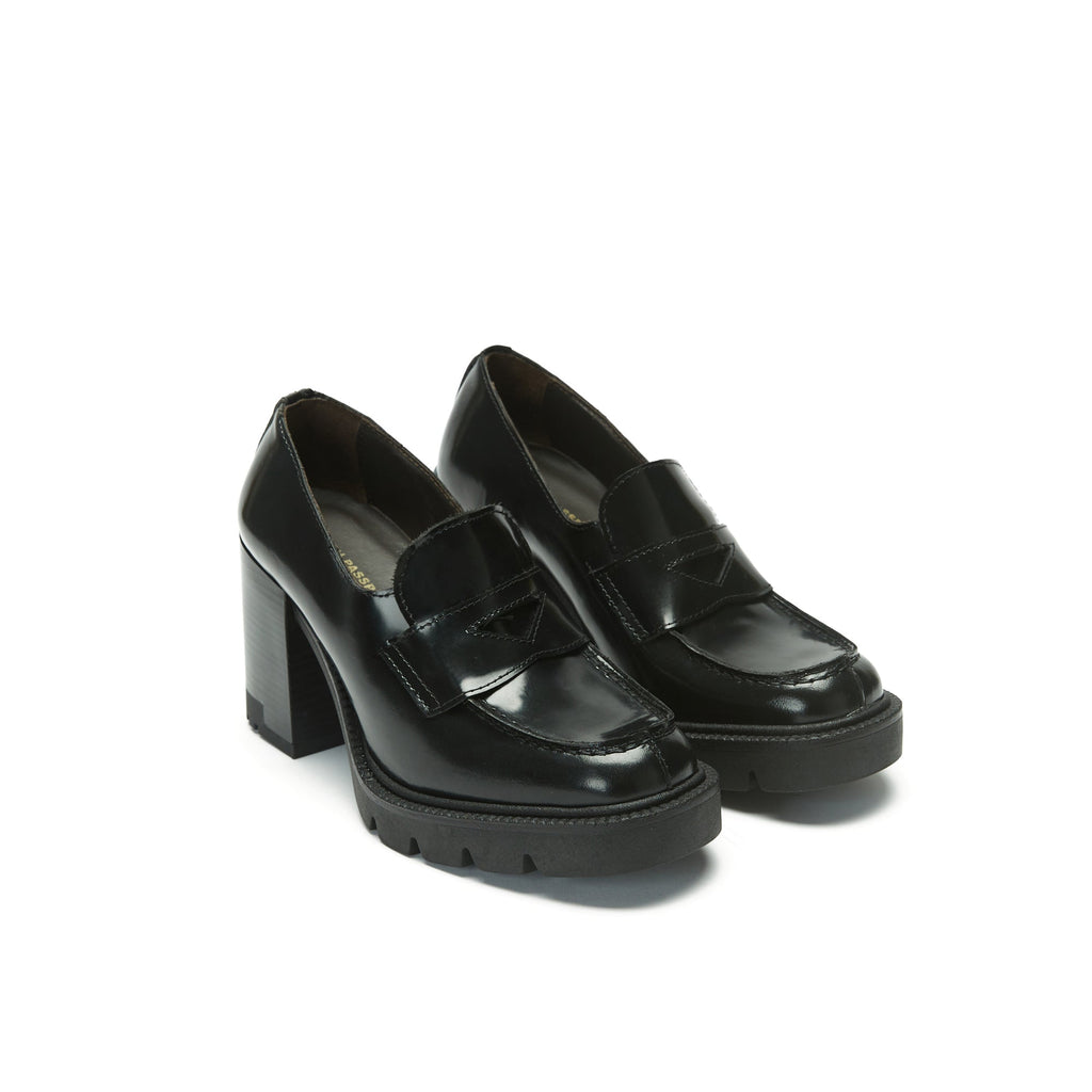 Mocasines De Tacón - Negro - Mujer