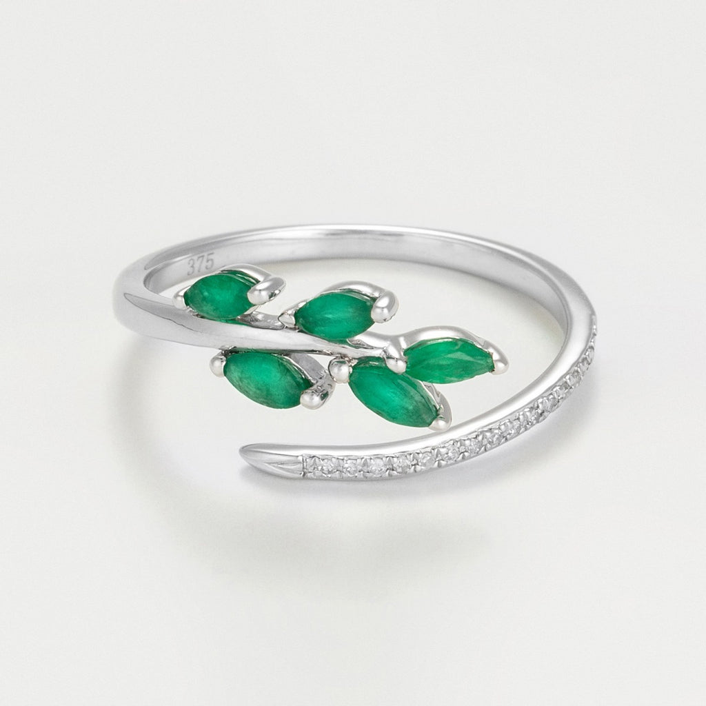 Bague "Saule" Diamant 0,05/16 Et Emeraude 0,38/5 - Or Blanc