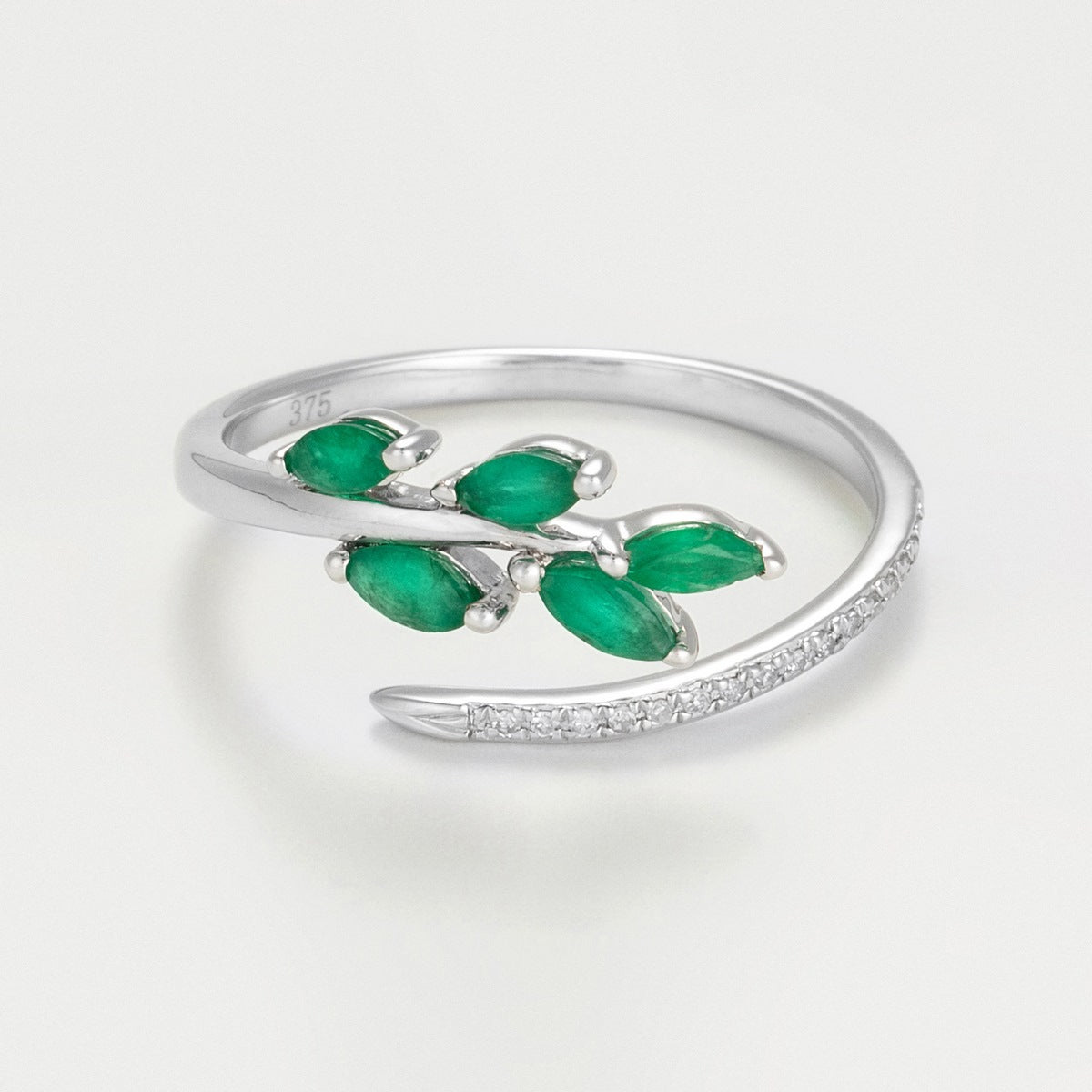 Bague "Saule" Diamant 0,05/16 Et Emeraude 0,38/5 - Or Blanc
