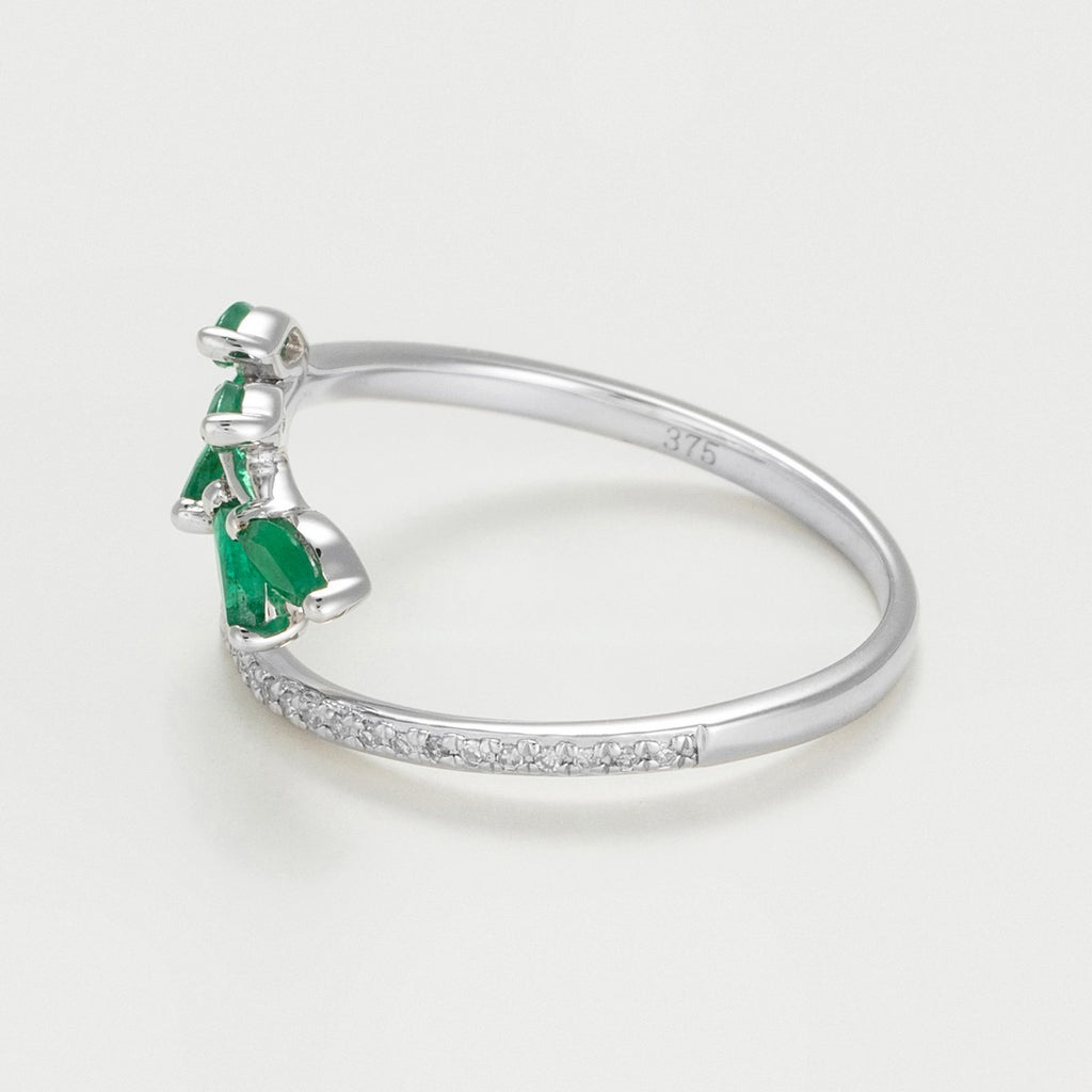 Bague "Saule" Diamant 0,05/16 Et Emeraude 0,38/5 - Or Blanc
