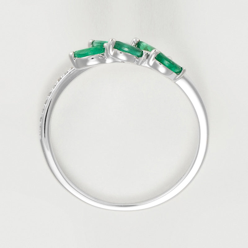 Ring "Saule" Diamond 0,05/16 And Emerald 0,38/5 - Gold Blanc 375/1000