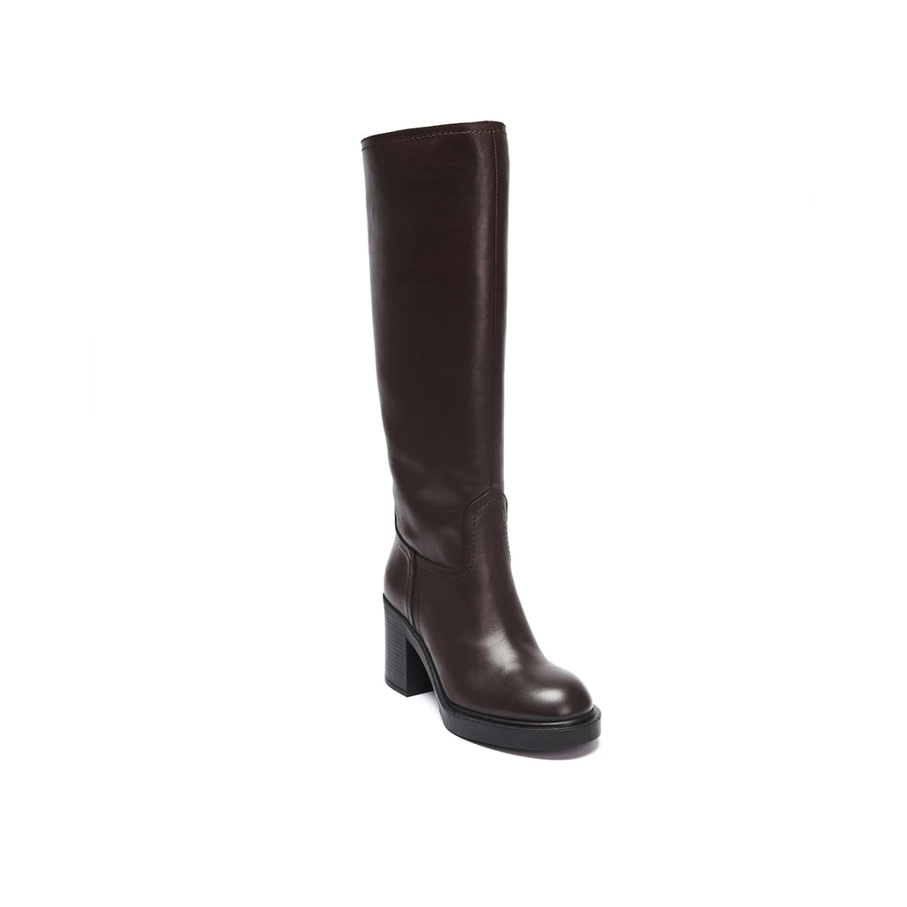 High-Heel Tubular Boots - Dark Brown - Women
