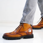 Botines Derby con puntera perforada - Marrón claro - Hombre