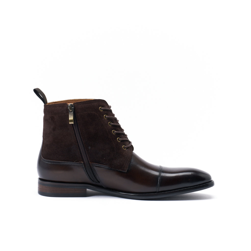 Botines Derby Con Capucha Recta - Marrón Oscuro - Hombre