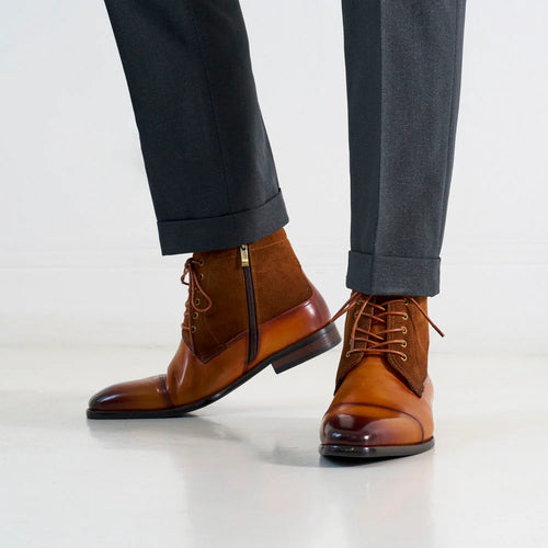 Bottines Derby Droites À Capuchon Tan - Marron - Homme