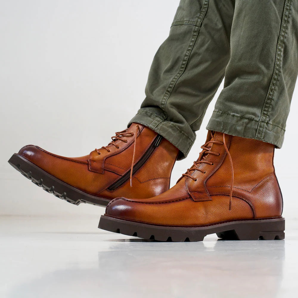 Apron Derby Ankle Boots - Light Brown - Men