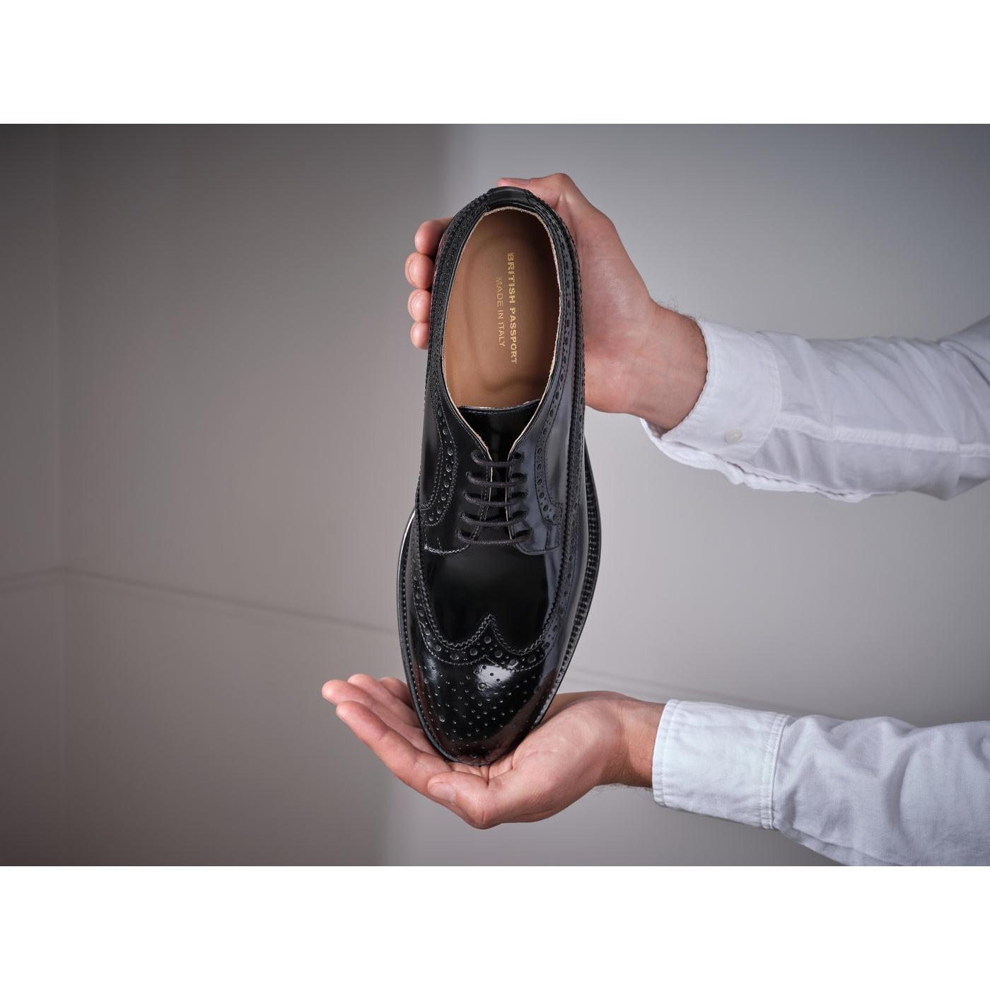Long Brogue-Toe Derby Shoes - Black - Men