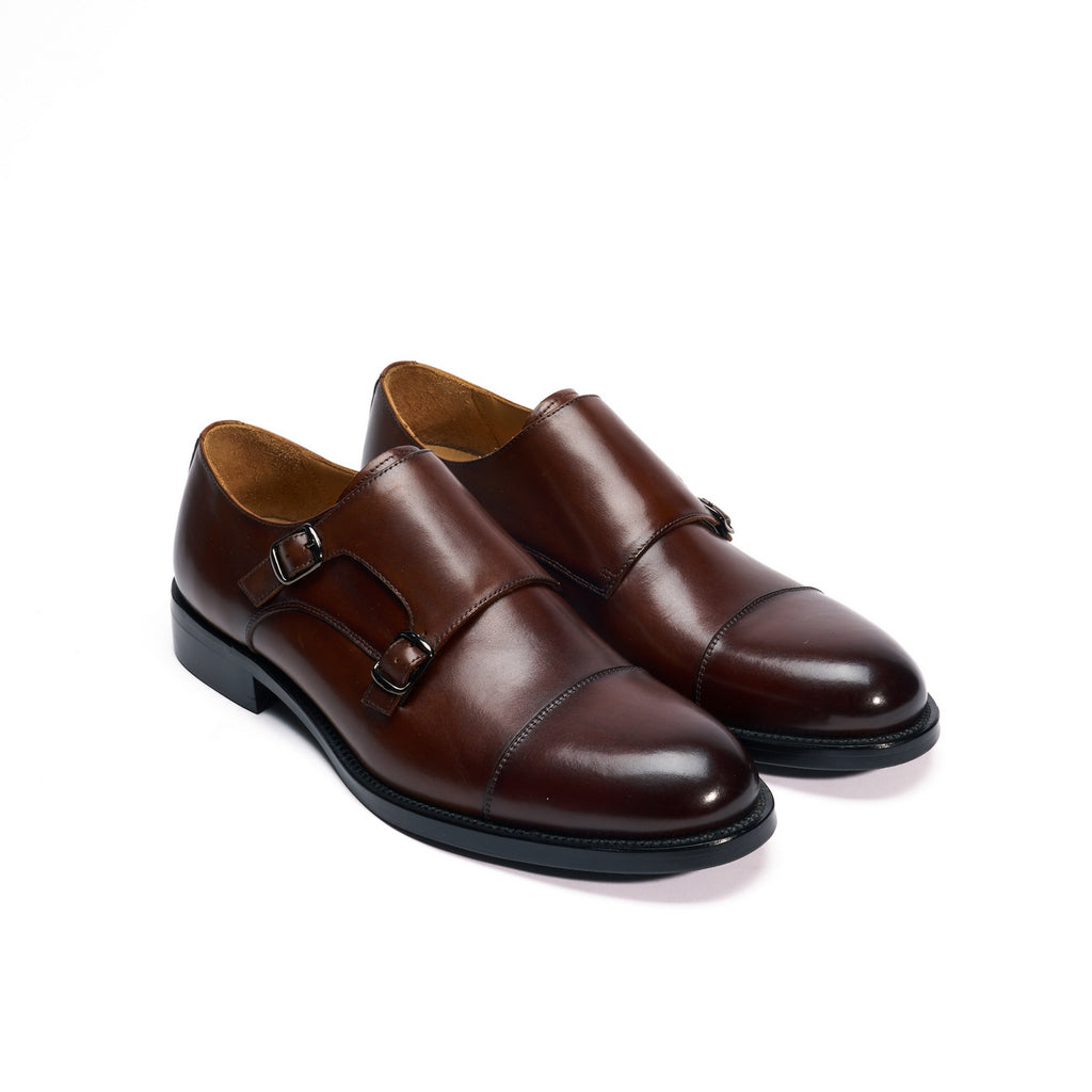 Straight-Toe Monk Strap Shoes - Dark Brown - Men