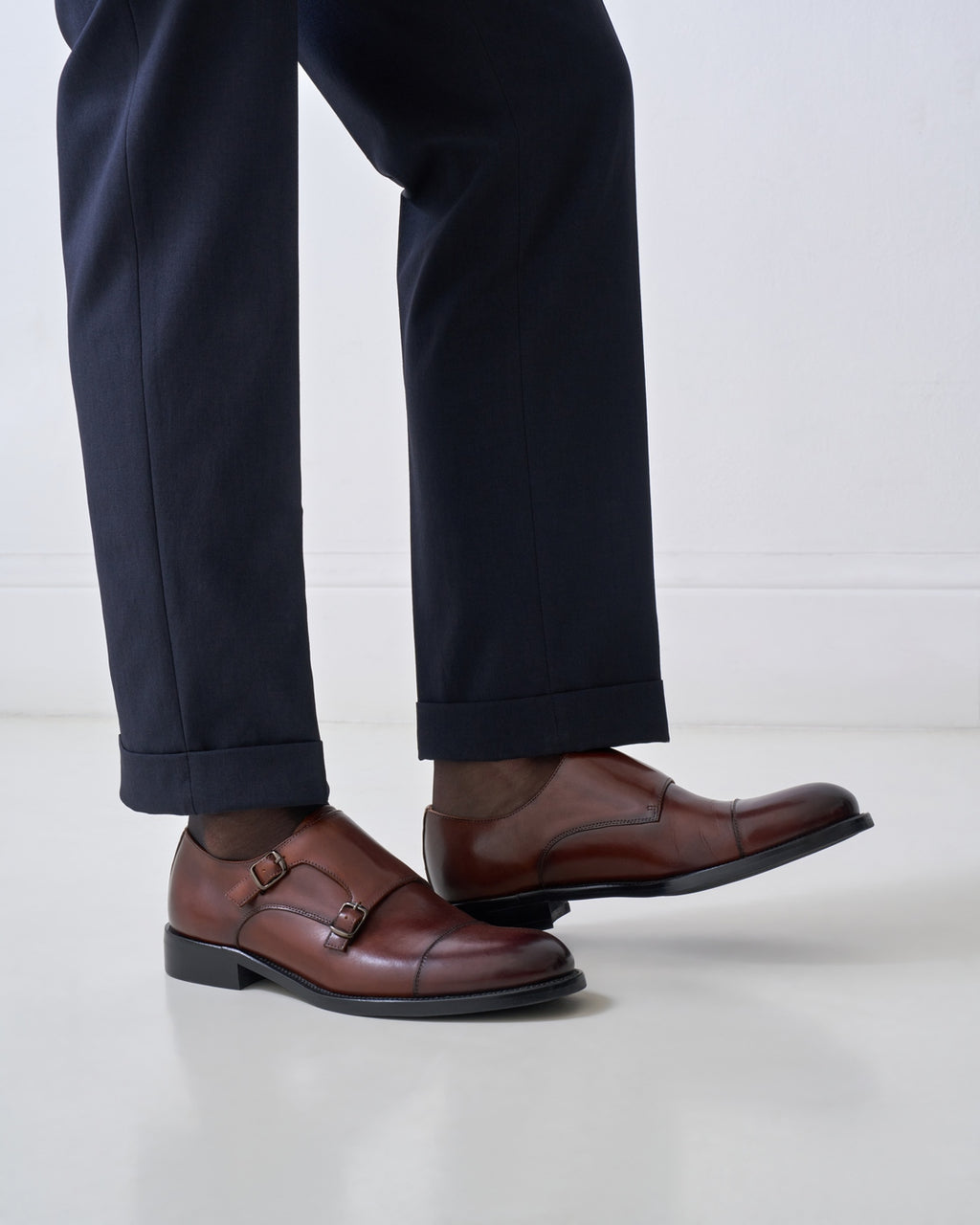 Straight-Toe Monk Strap Shoes - Dark Brown - Men