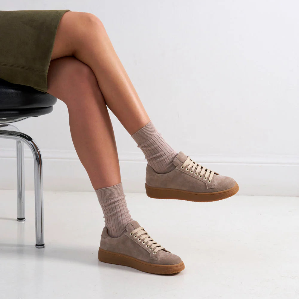 Classic Lace-Up Trainers - Taupe - Women