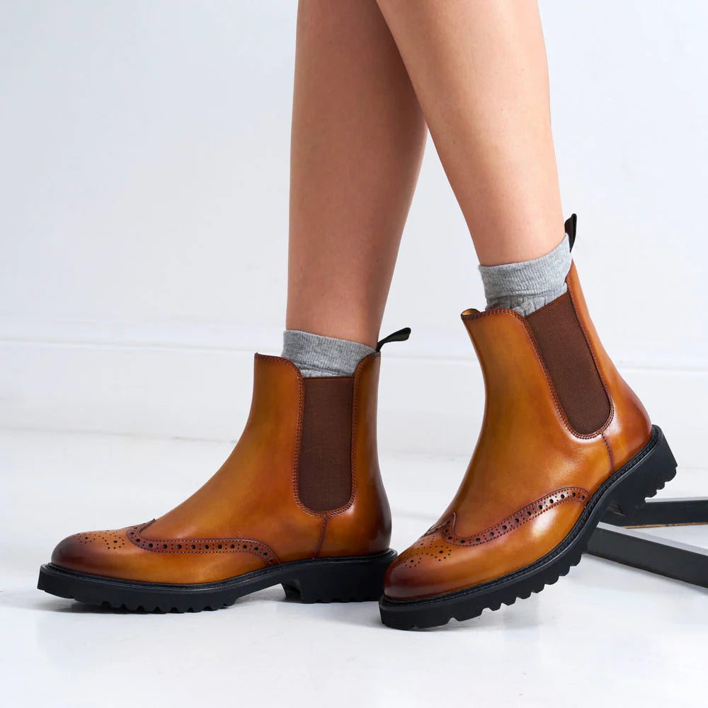 Light Brown Chelsea Ankle Boots with Golf Toe - Women