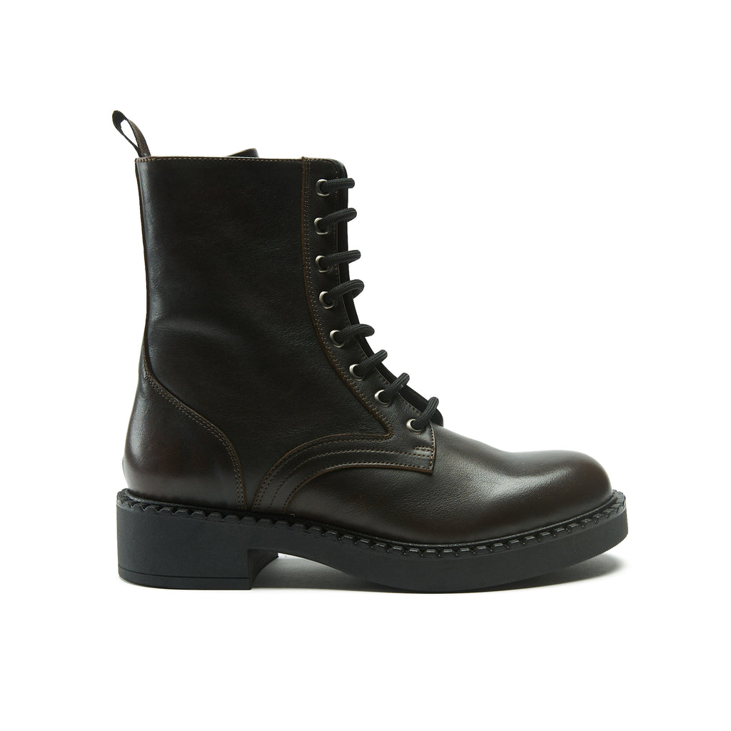 Lace-Up Derby Ankle Boots - Dark Brown - Women