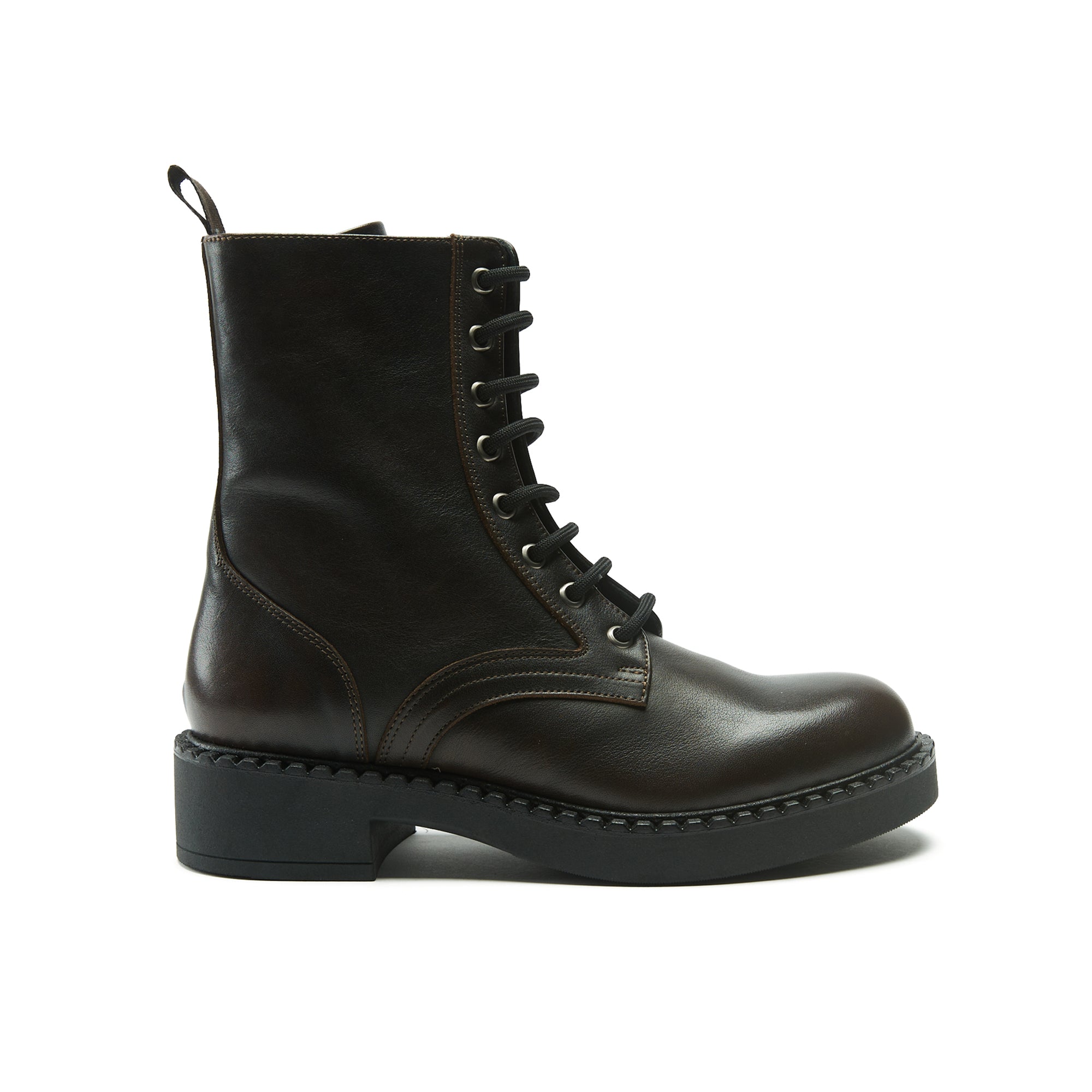 Lace-Up Derby Ankle Boots - Dark Brown - Women