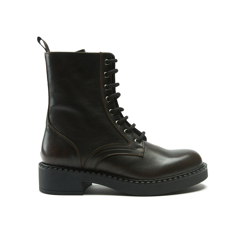 Lace-up Derby Ankle Boots - Dark Brown - Women
