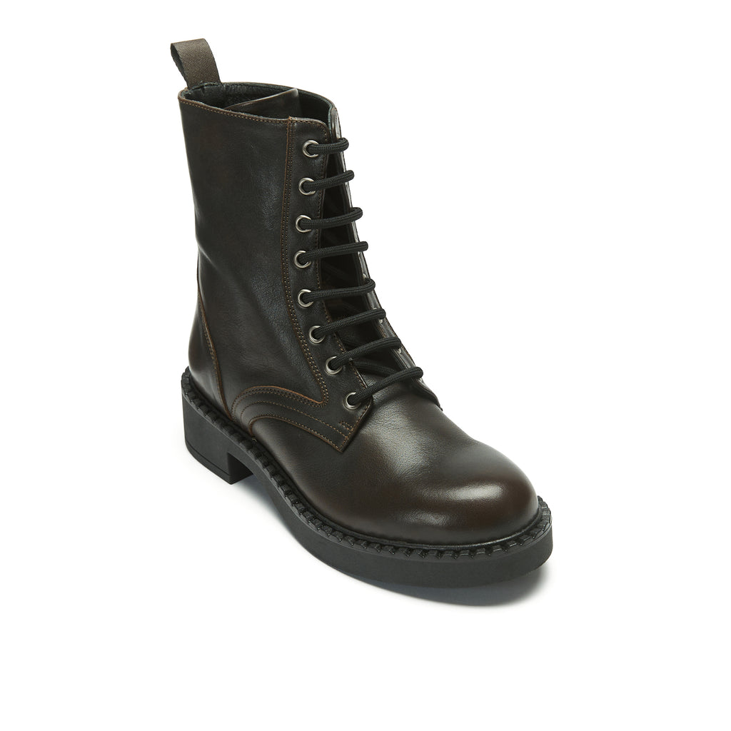 Lace-Up Derby Ankle Boots - Dark Brown - Women
