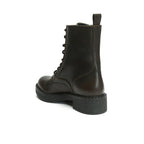 Lace-Up Derby Ankle Boots - Dark Brown - Women