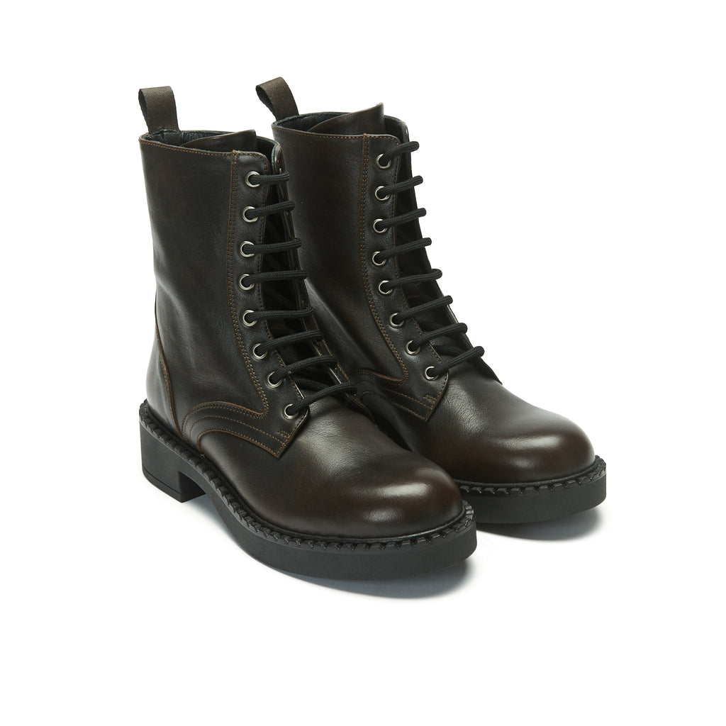 Lace-Up Derby Ankle Boots - Dark Brown - Women