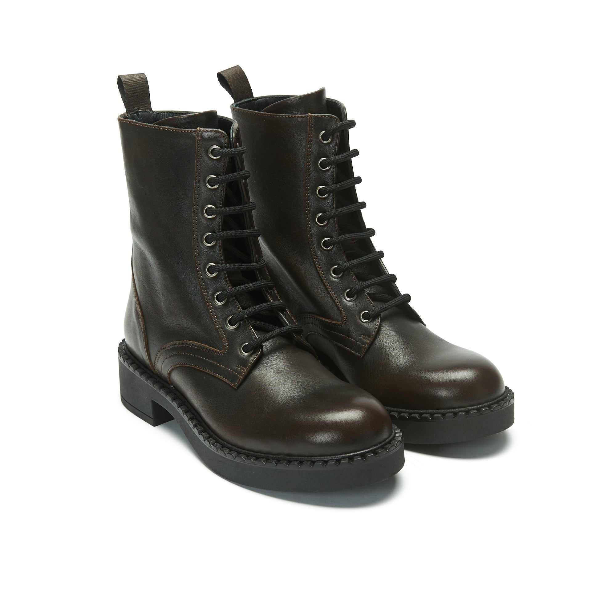 Lace-Up Derby Ankle Boots - Dark Brown - Women
