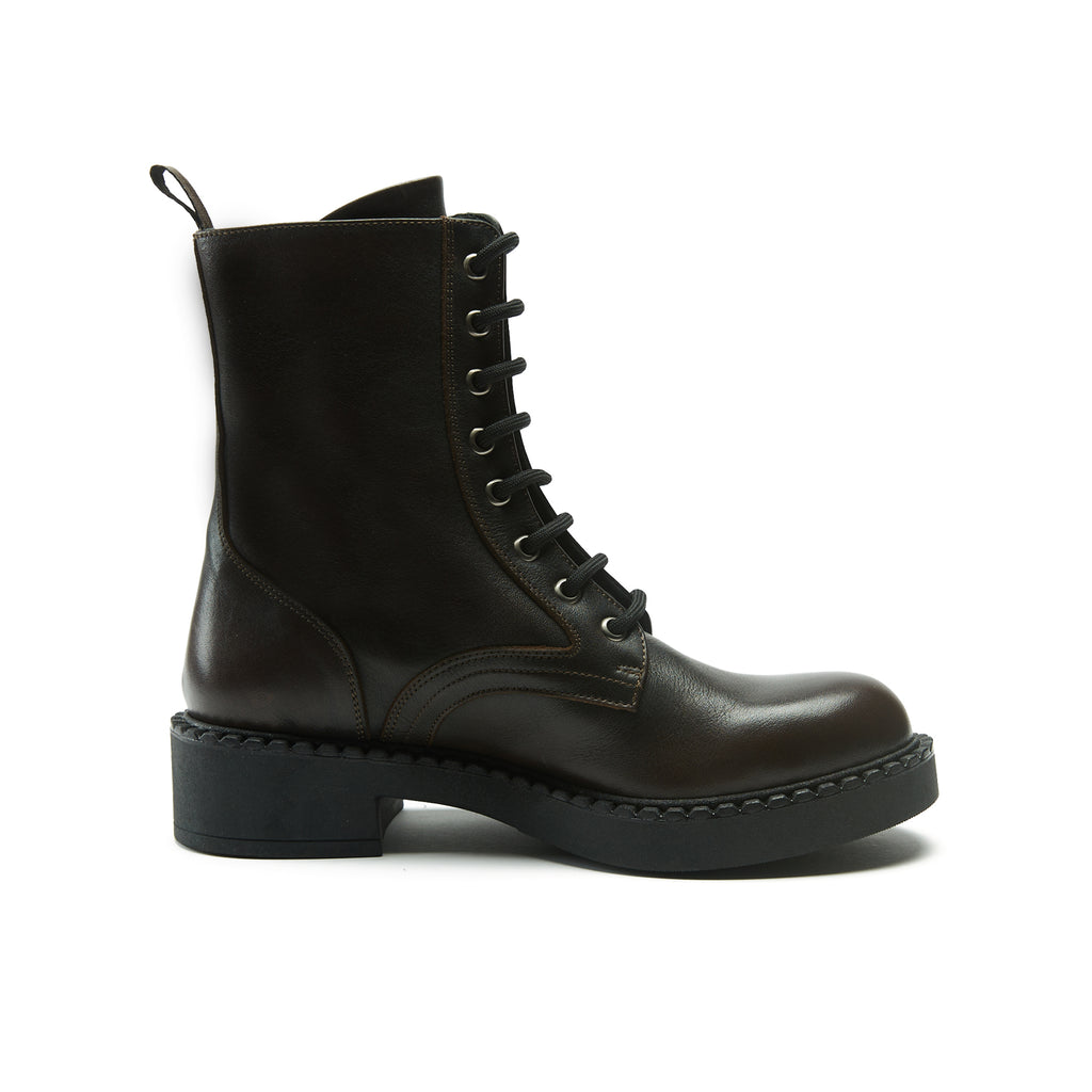 Lace-Up Derby Ankle Boots - Dark Brown - Women