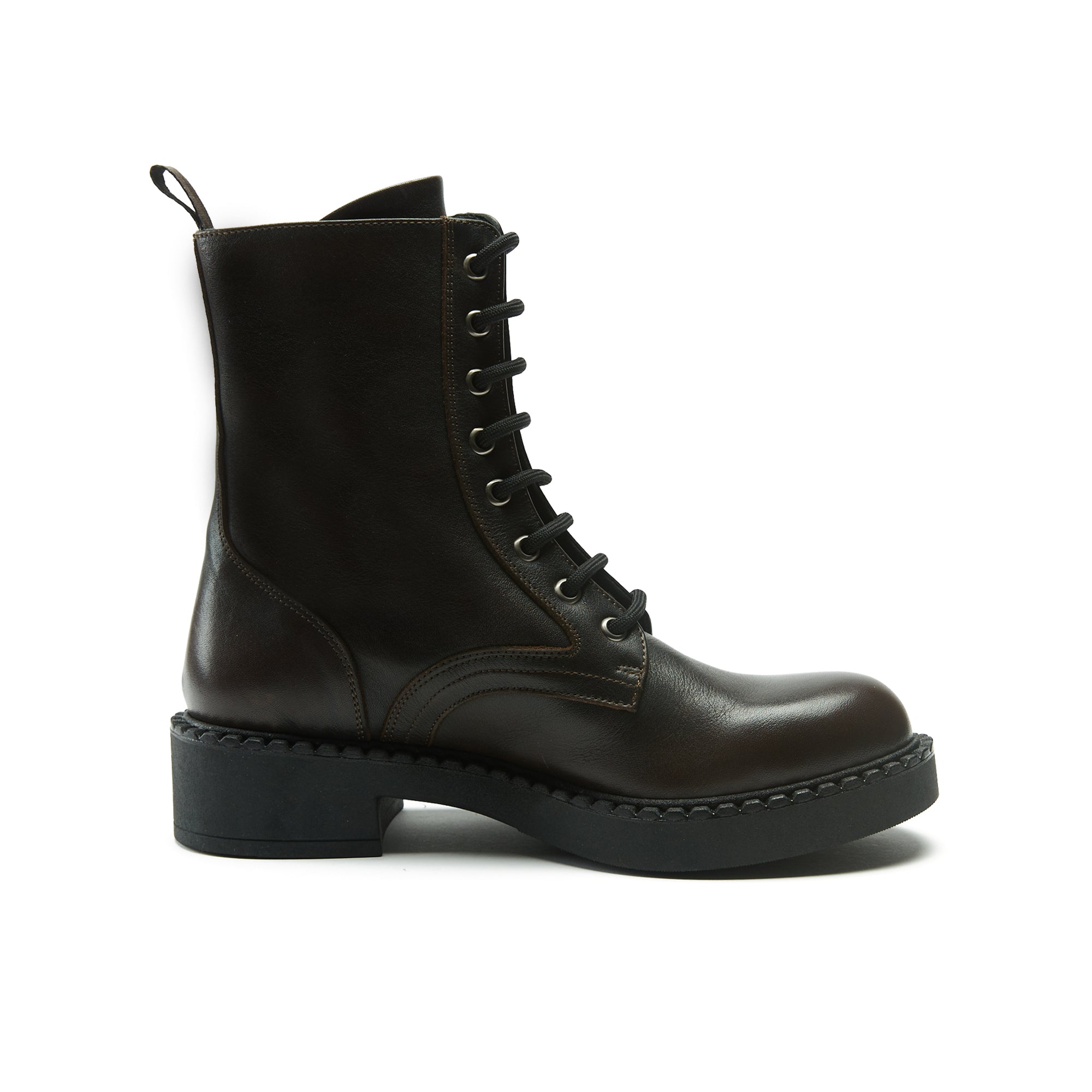 Lace-Up Derby Ankle Boots - Dark Brown - Women