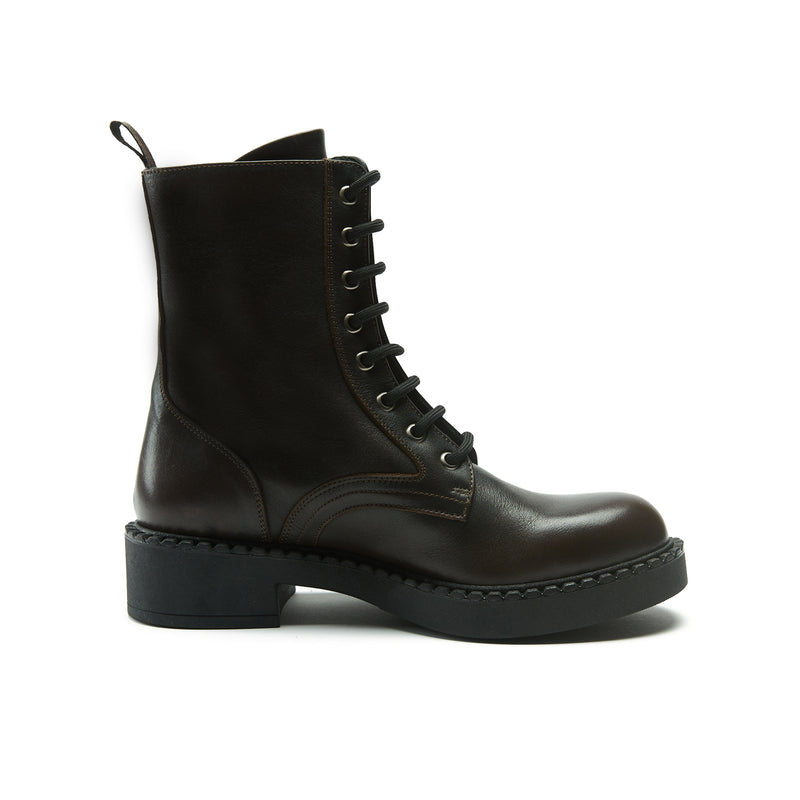 Lace-up Derby Ankle Boots - Dark Brown - Women