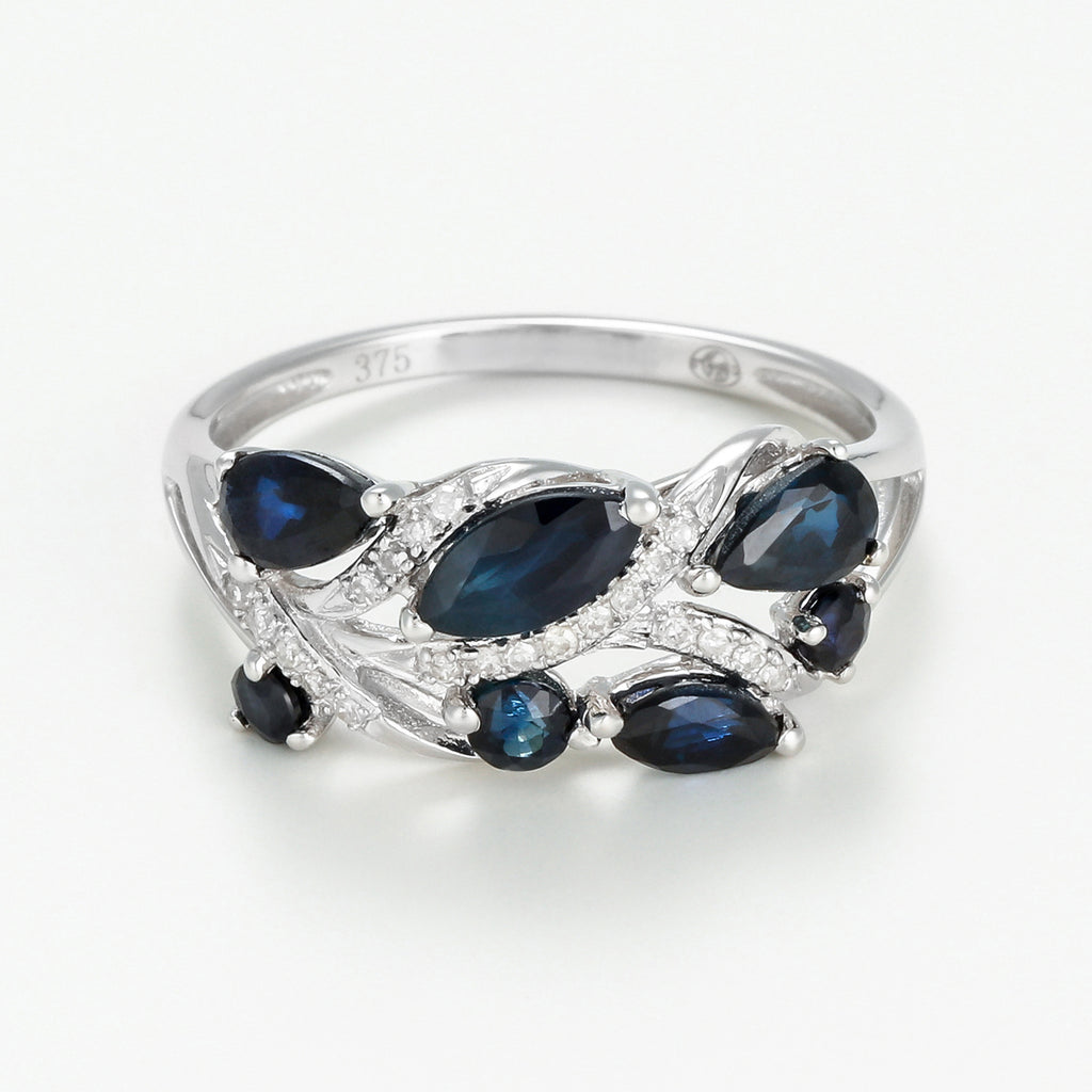 Bague "Floral Saphir" Or Blanc 375/1000